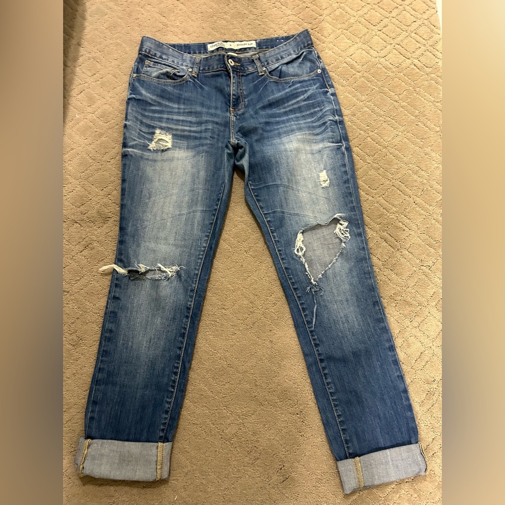 Charlotte Russe slouchy slim Distressed Blue Boyfriend Jeans size 8